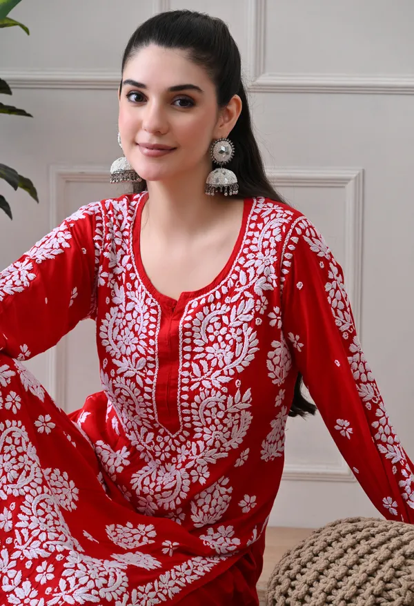 Hand_Embroidered_Chikankari_Modal_Plazo_Set_3d_Work-Red