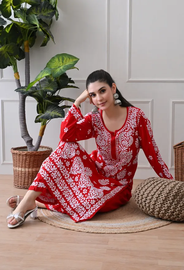 Hand_Embroidered_Chikankari_Modal_Plazo_Set_3d_Work-Red