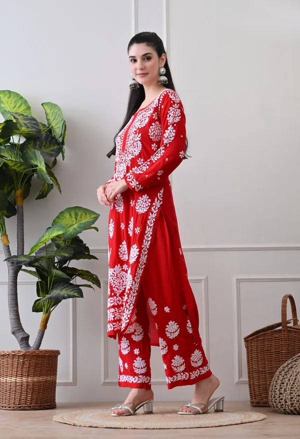 Hand_Embroidered_Chikankari_Modal_Plazo_Set_3d_Work-Red