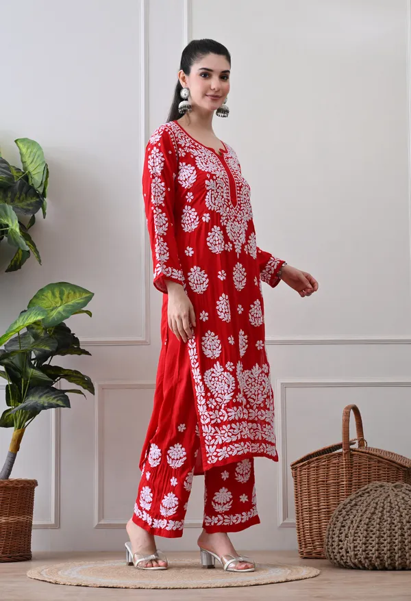 Hand_Embroidered_Chikankari_Modal_Plazo_Set_3d_Work-Red