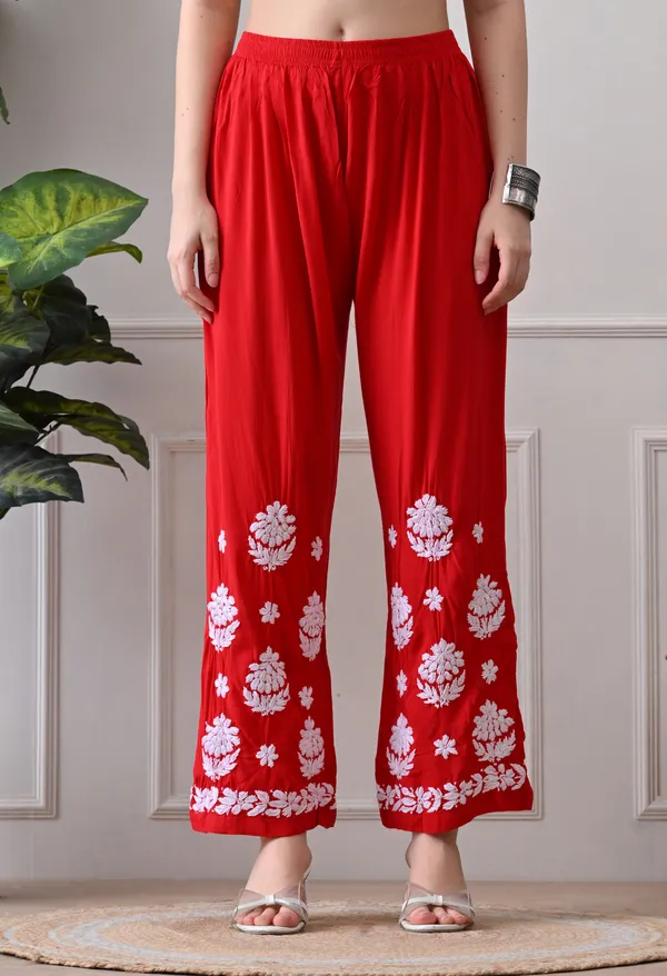 Hand_Embroidered_Chikankari_Modal_Plazo_Set_3d_Work-Red