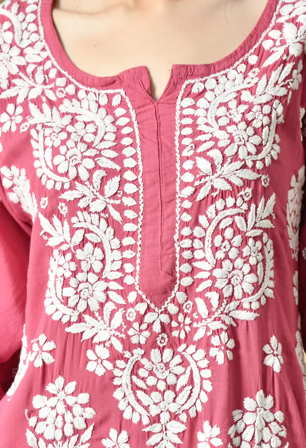 Hand_Embroidered_Chikankari_Modal_Plazo_Set_3d_Work-Onion_Pink