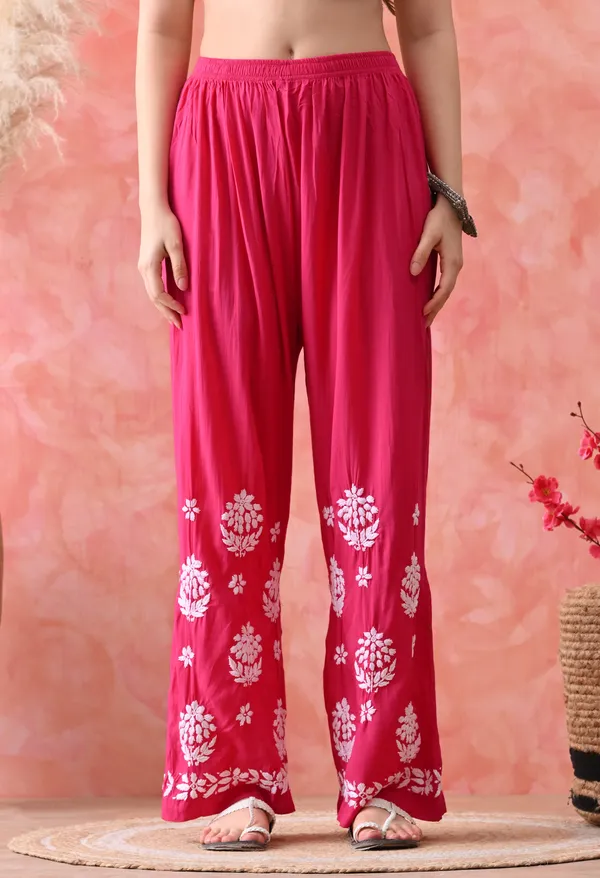 Hand_Embroidered_Chikankari_Modal_Plazo_Set_3d_Work-Rani_Pink