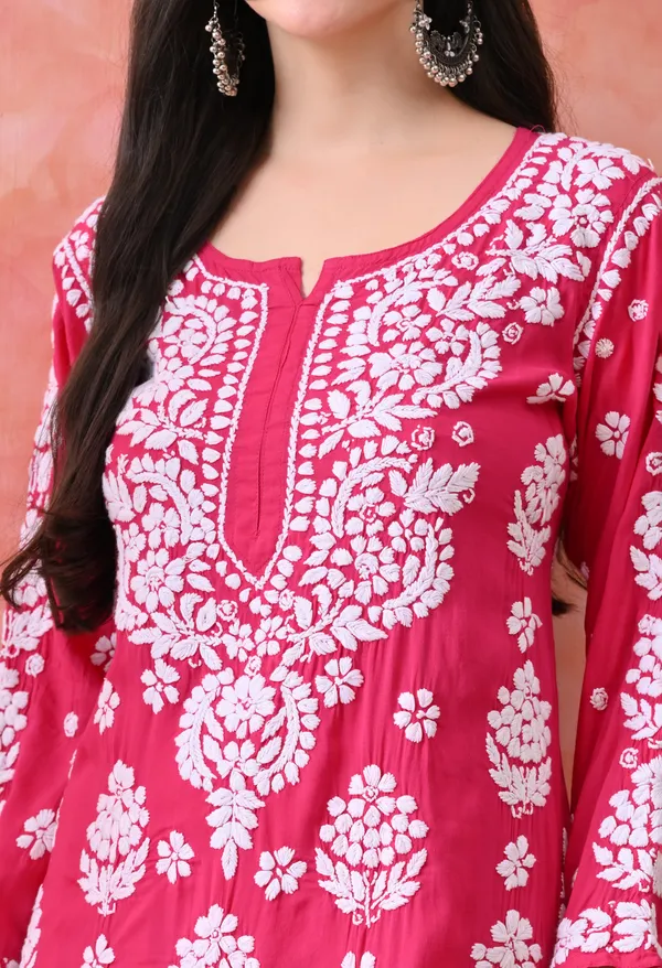 Hand_Embroidered_Chikankari_Modal_Plazo_Set_3d_Work-Rani_Pink