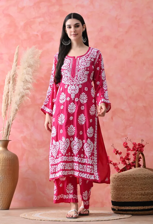 Hand_Embroidered_Chikankari_Modal_Plazo_Set_3d_Work-Rani_Pink