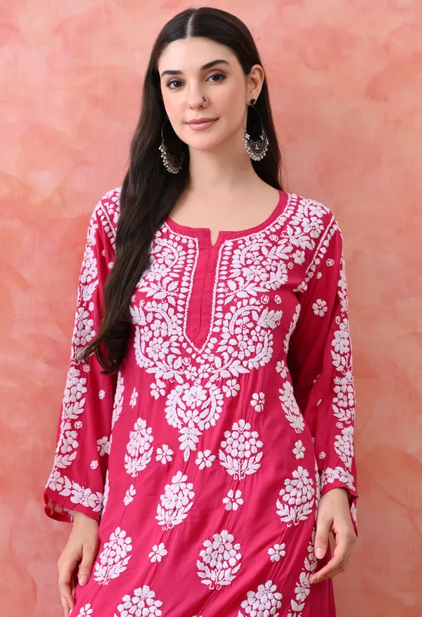 Hand_Embroidered_Chikankari_Modal_Plazo_Set_3d_Work-Rani_Pink