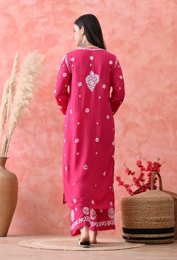 Hand_Embroidered_Chikankari_Modal_Plazo_Set_3d_Work-Rani_Pink