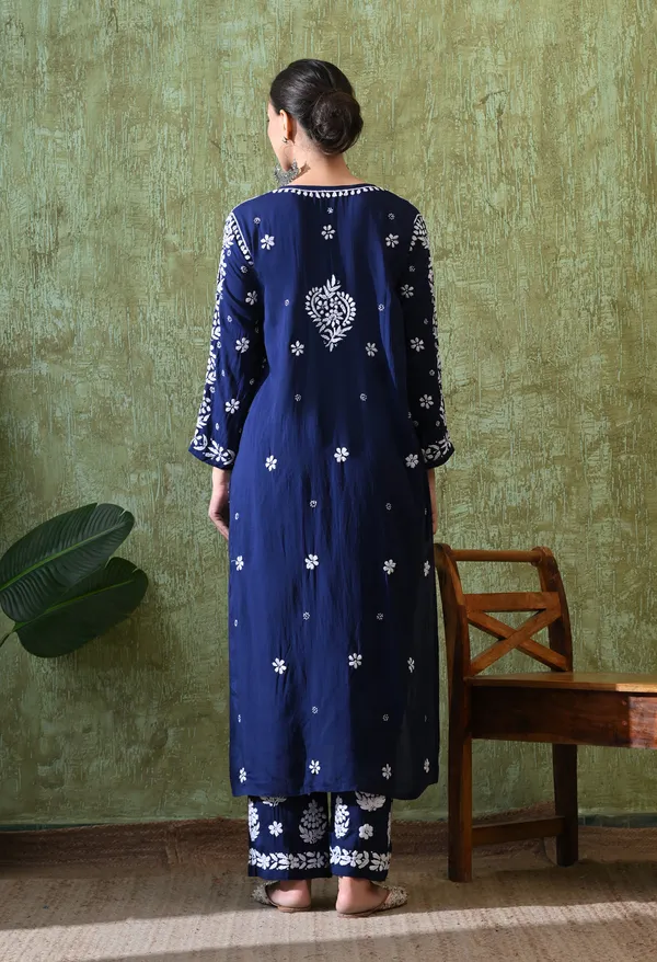 Hand_Embroidered_Chikankari_Modal_Plazo_Set_3d_Work-Navy_Blue