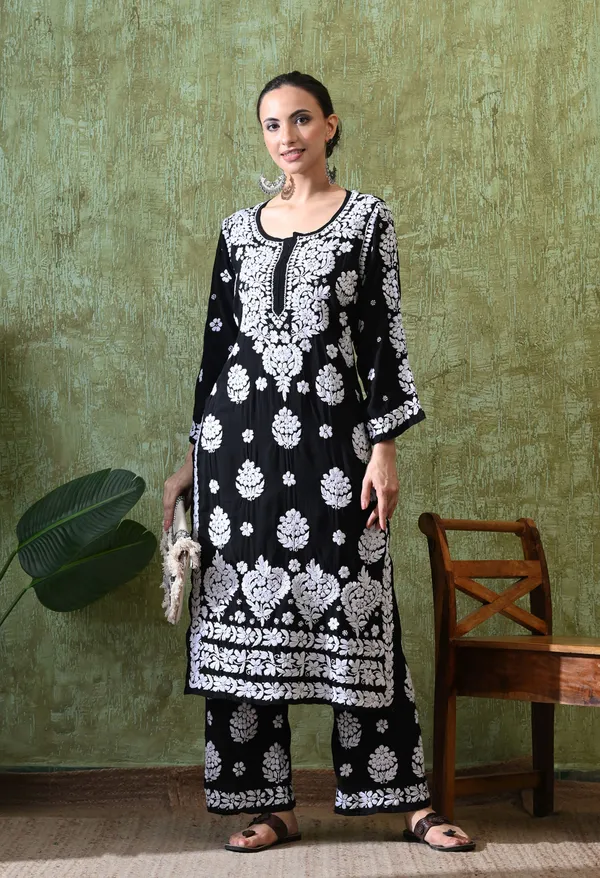 Hand_Embroidered_Chikankari_Modal_Plazo_Set_3d_Work-Black