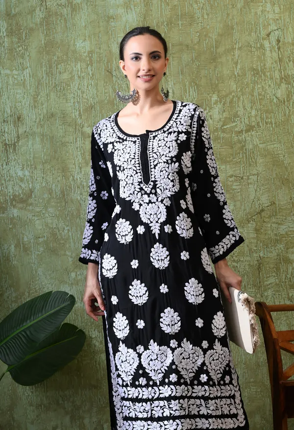 Hand_Embroidered_Chikankari_Modal_Plazo_Set_3d_Work-Black