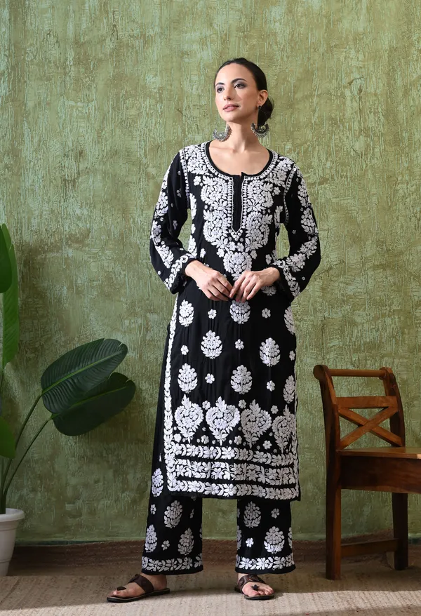 Hand_Embroidered_Chikankari_Modal_Plazo_Set_3d_Work-Black