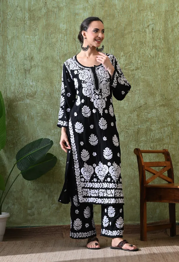 Hand_Embroidered_Chikankari_Modal_Plazo_Set_3d_Work-Black