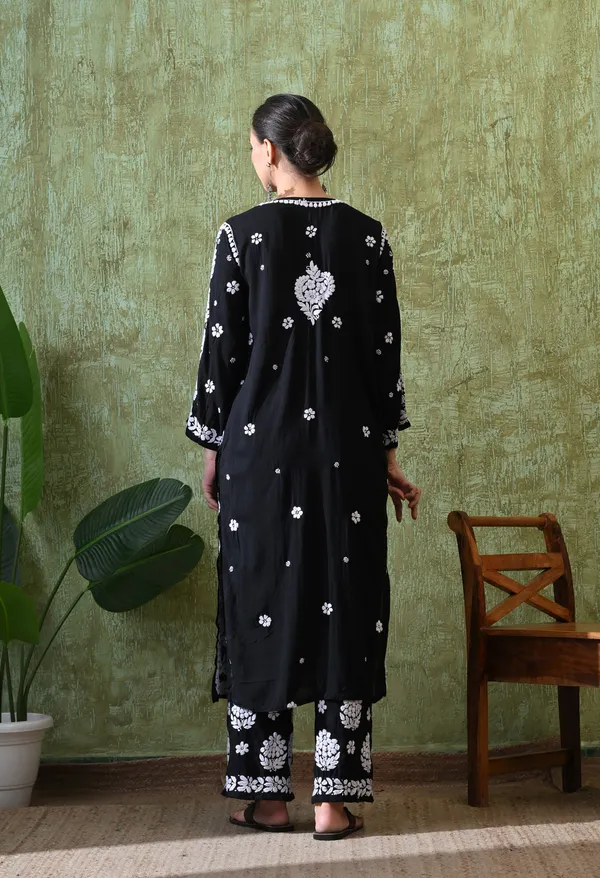 Hand_Embroidered_Chikankari_Modal_Plazo_Set_3d_Work-Black
