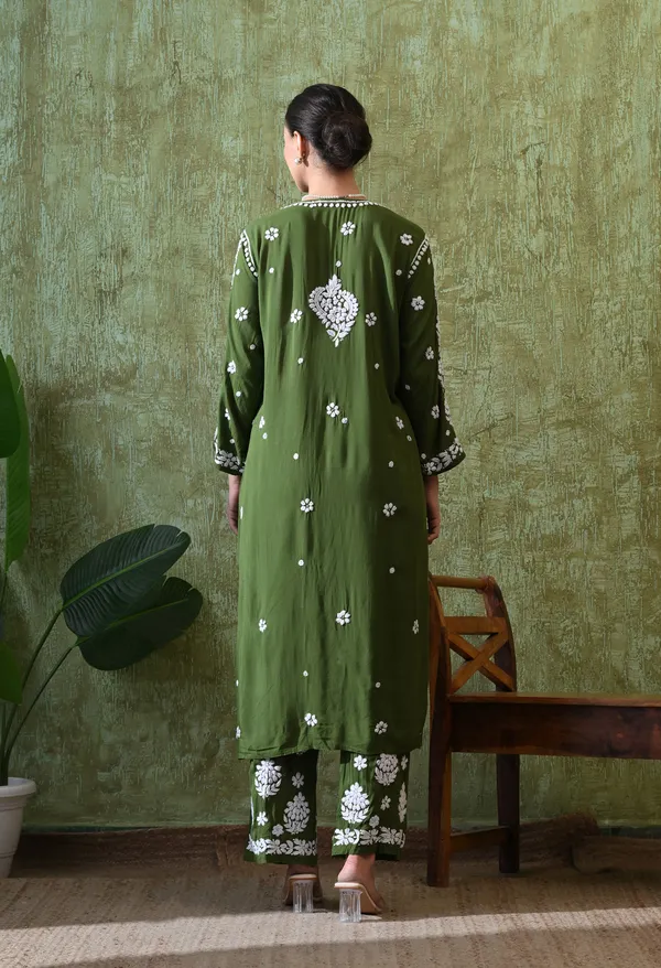 Hand_Embroidered_Chikankari_Modal_Plazo_Set_3d_Work-Mendi_Green