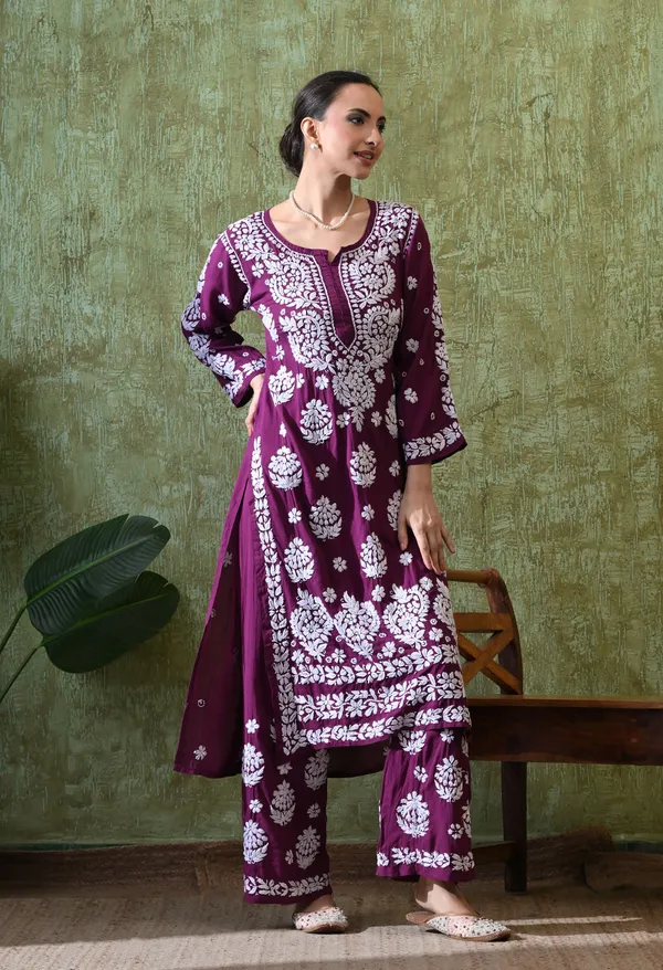 Hand_Embroidered_Chikankari_Modal_Plazo_Set_3d_Work-Purple