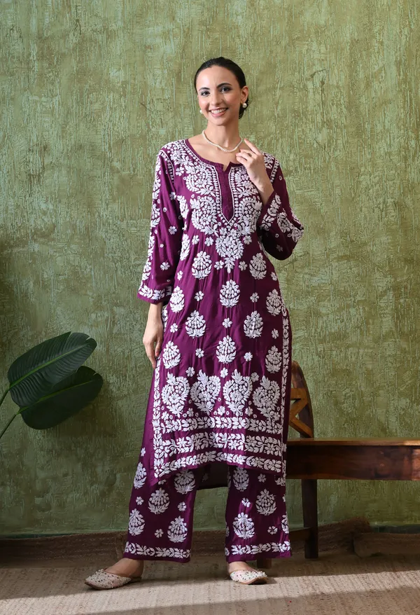 Hand_Embroidered_Chikankari_Modal_Plazo_Set_3d_Work-Purple