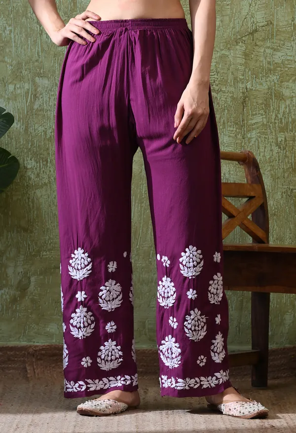 Hand_Embroidered_Chikankari_Modal_Plazo_Set_3d_Work-Purple