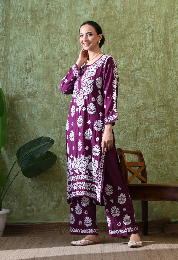 Hand_Embroidered_Chikankari_Modal_Plazo_Set_3d_Work-Purple