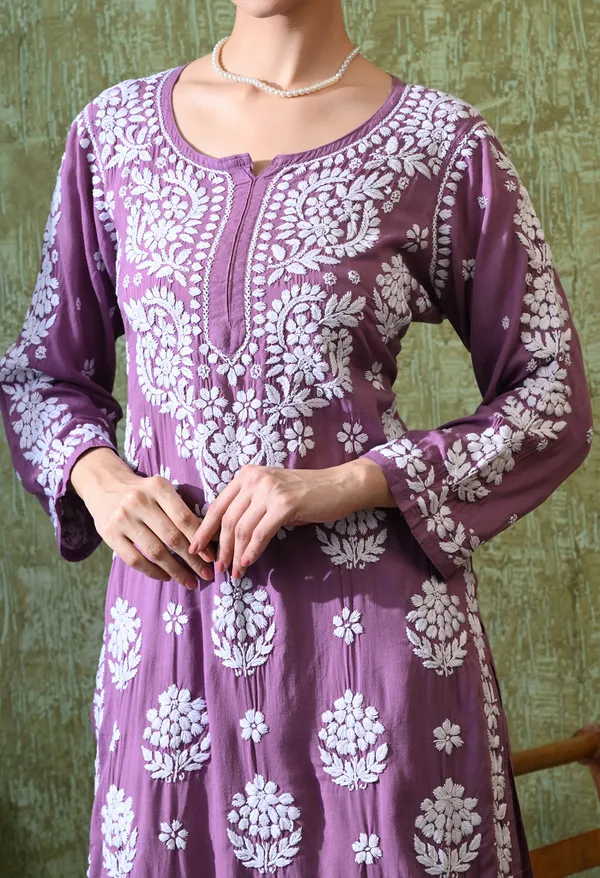 Hand_Embroidered_Chikankari_Modal_Plazo_Set_3d_Work-Light_Purple