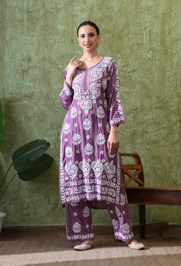 Hand_Embroidered_Chikankari_Modal_Plazo_Set_3d_Work-Light_Purple