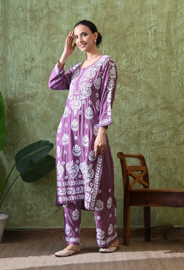 Hand_Embroidered_Chikankari_Modal_Plazo_Set_3d_Work-Light_Purple