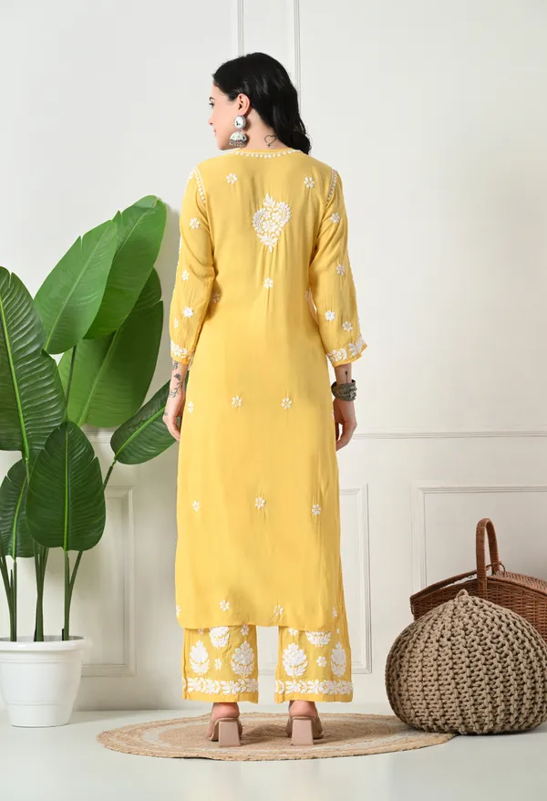 Hand_Embroidered_Chikankari_Modal_Plazo_Set_3d_Work-Yellow