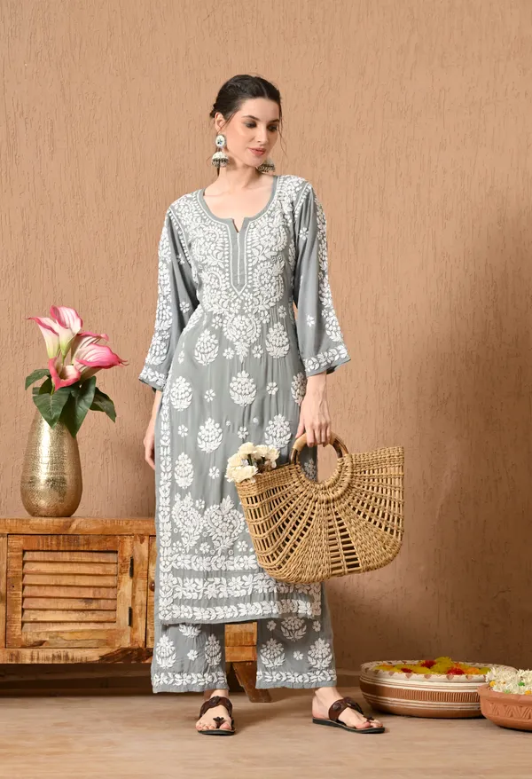 Hand_Embroidered_Chikankari_Modal_Plazo_Set_3d_Work-Grey