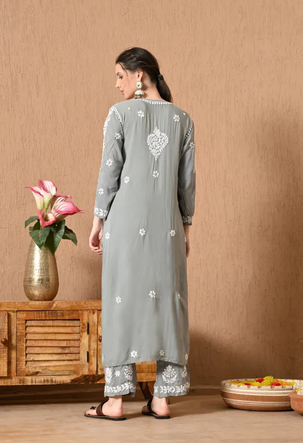 Hand_Embroidered_Chikankari_Modal_Plazo_Set_3d_Work-Grey