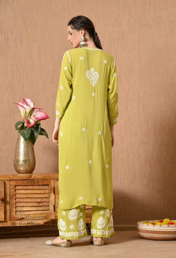 Hand_Embroidered_Chikankari_Modal_Plazo_Set_3d_Work-Sea_Green