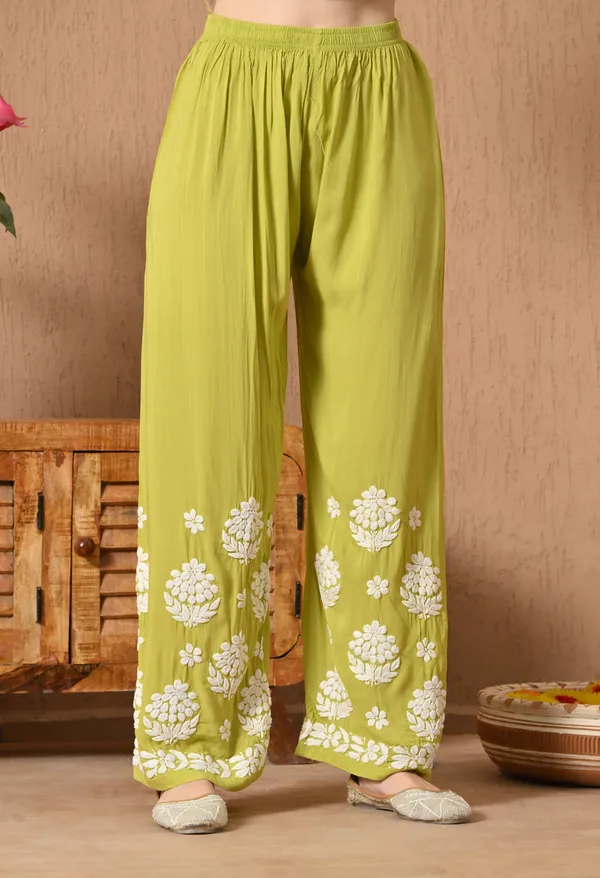 Hand_Embroidered_Chikankari_Modal_Plazo_Set_3d_Work-Sea_Green