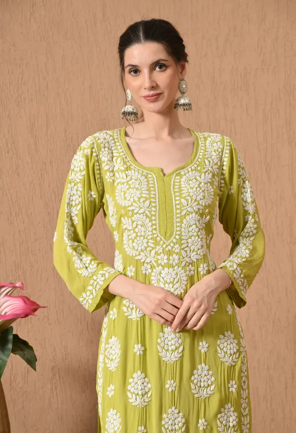 Hand_Embroidered_Chikankari_Modal_Plazo_Set_3d_Work-Sea_Green