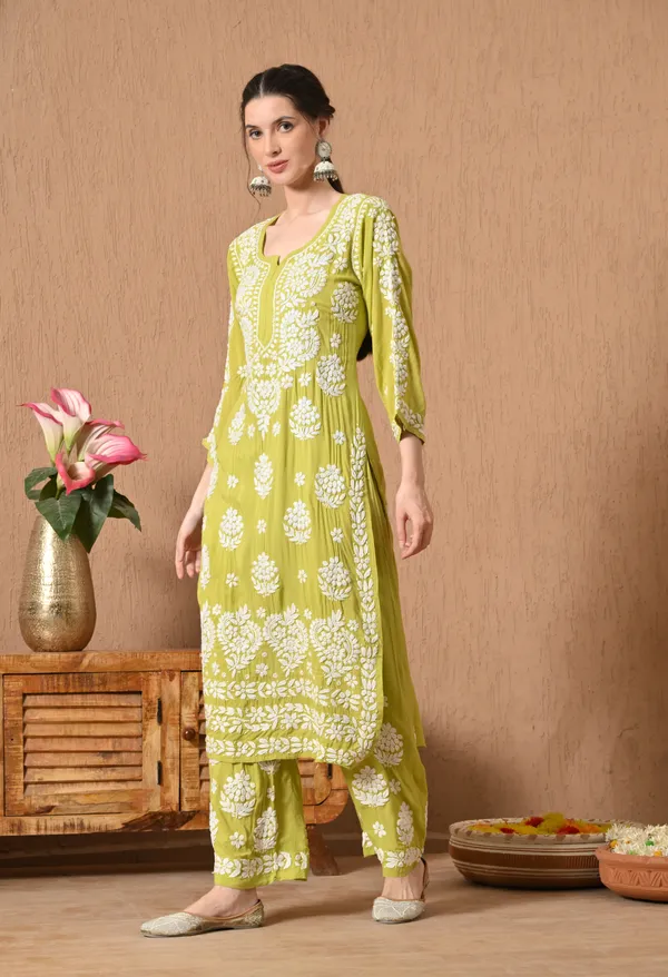 Hand_Embroidered_Chikankari_Modal_Plazo_Set_3d_Work-Sea_Green