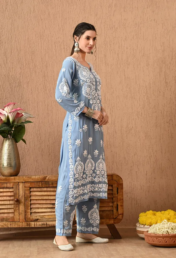 Hand_Embroidered_Chikankari_Modal_Plazo_Set_3d_Work-Powder_Blue