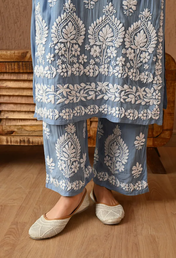 Hand_Embroidered_Chikankari_Modal_Plazo_Set_3d_Work-Powder_Blue