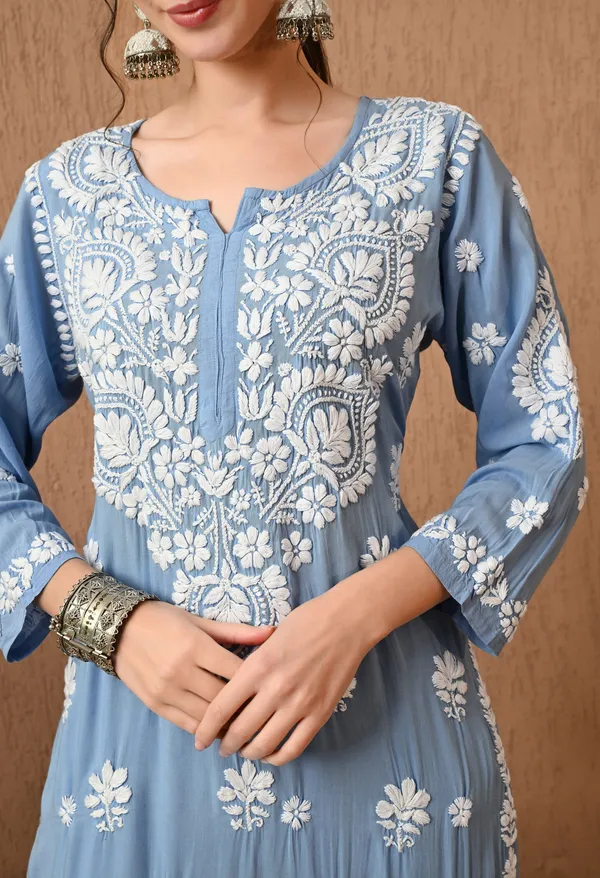 Hand_Embroidered_Chikankari_Modal_Plazo_Set_3d_Work-Powder_Blue