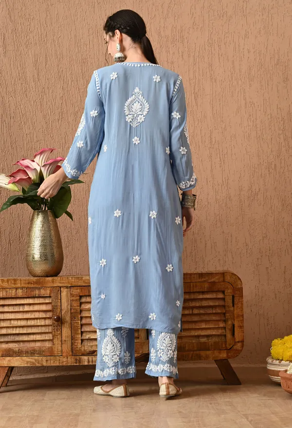 Hand_Embroidered_Chikankari_Modal_Plazo_Set_3d_Work-Powder_Blue