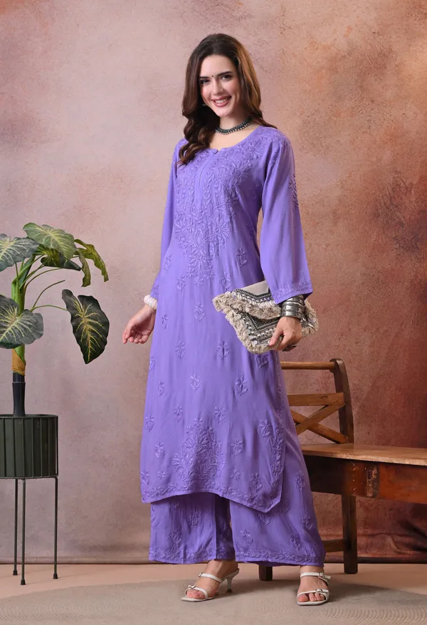 Syrish_Hand_Embroidered_Chikankari_Rayon_Kurta_Pant_Set_Purple
