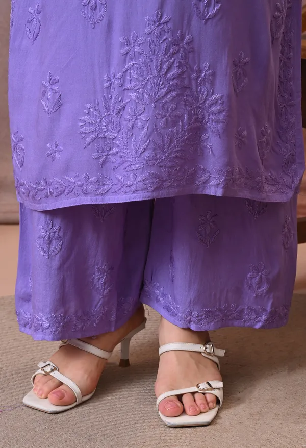 Syrish_Hand_Embroidered_Chikankari_Rayon_Kurta_Pant_Set_Purple
