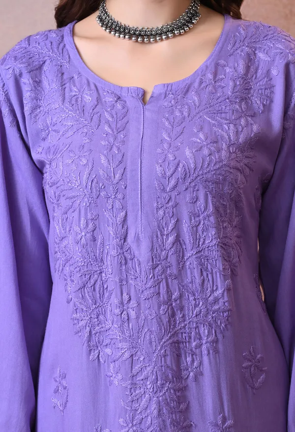 Syrish_Hand_Embroidered_Chikankari_Rayon_Kurta_Pant_Set_Purple