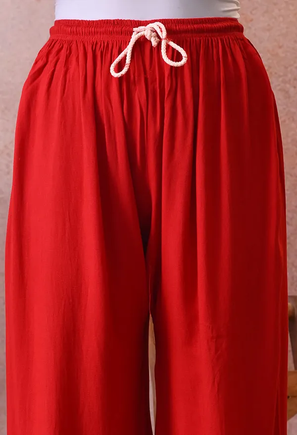 Syrish_Hand_Embroidered_Chikankari_Rayon_Kurta_Pant_Set_Red