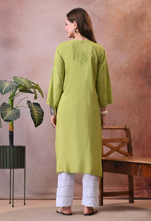 Syrish_Green_Hand_Embroidered_Lucknowi_Chikankari_Rayon_Kurta
