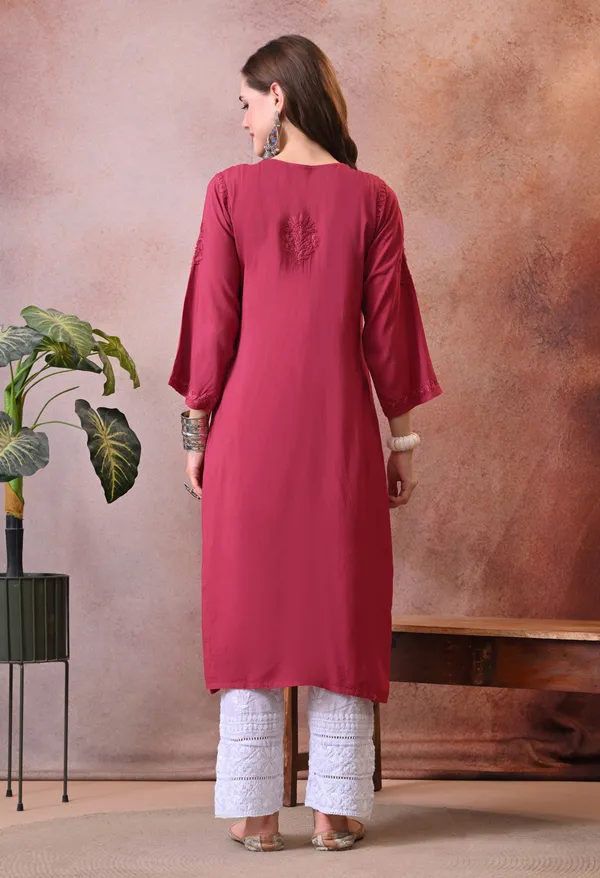 Syrish_Maroon_Hand_Embroidered_Lucknowi_Chikankari_Rayon_Kurta