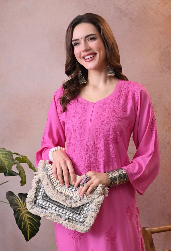 Syrish_Pink_Hand_Embroidered_Lucknowi_Chikankari_Rayon_Kurta
