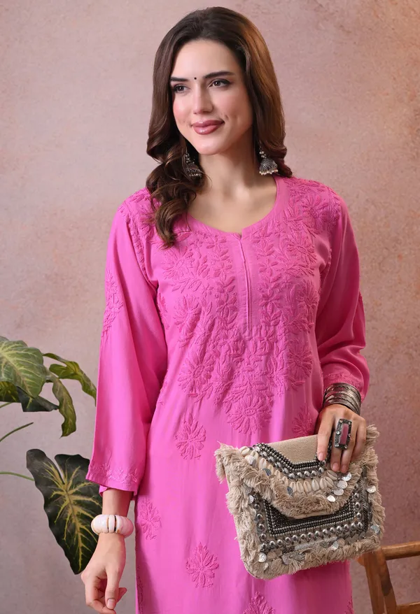 Syrish_Pink_Hand_Embroidered_Lucknowi_Chikankari_Rayon_Kurta