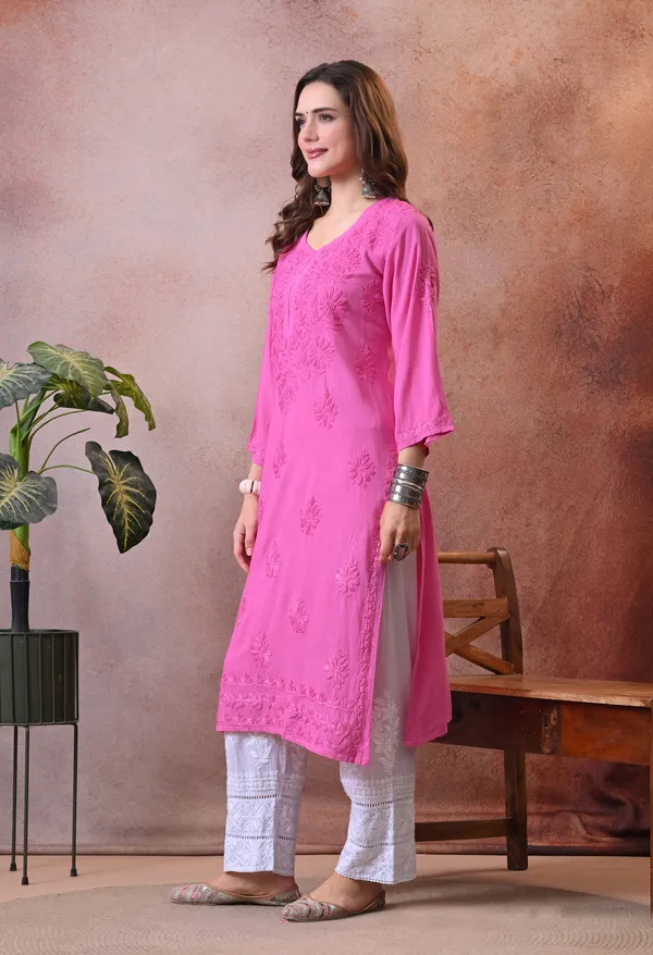 Syrish_Pink_Hand_Embroidered_Lucknowi_Chikankari_Rayon_Kurta