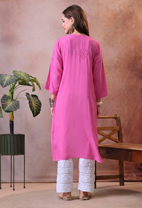 Syrish_Pink_Hand_Embroidered_Lucknowi_Chikankari_Rayon_Kurta