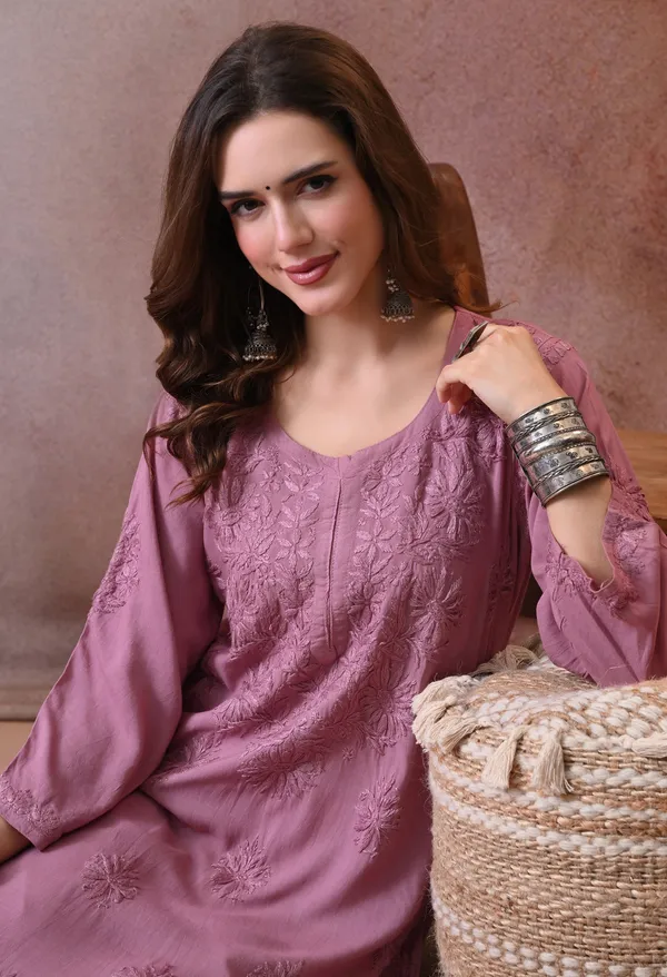 Syrish_Purple_Hand_Embroidered_Lucknowi_Chikankari_Rayon_Kurta