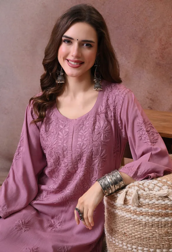 Syrish_Purple_Hand_Embroidered_Lucknowi_Chikankari_Rayon_Kurta