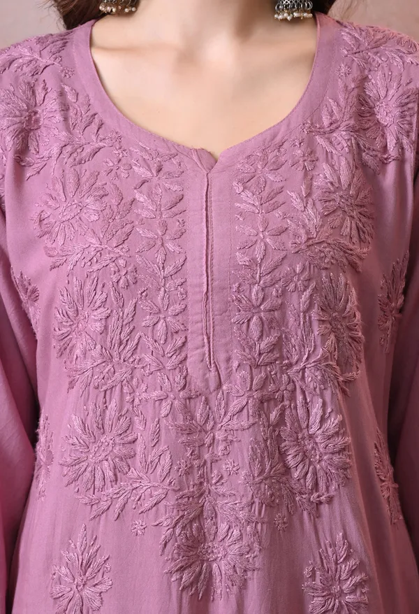 Syrish_Purple_Hand_Embroidered_Lucknowi_Chikankari_Rayon_Kurta