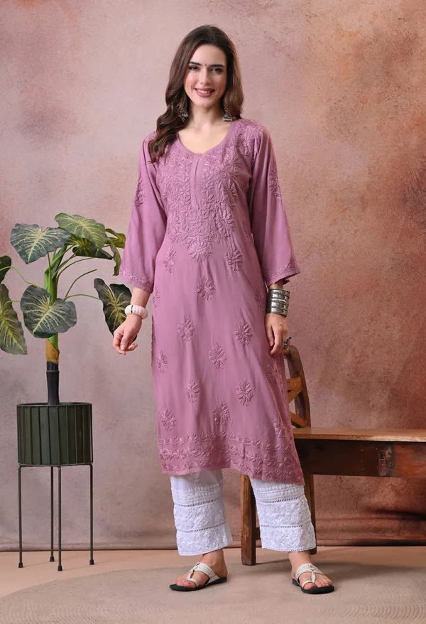 Syrish_Purple_Hand_Embroidered_Lucknowi_Chikankari_Rayon_Kurta